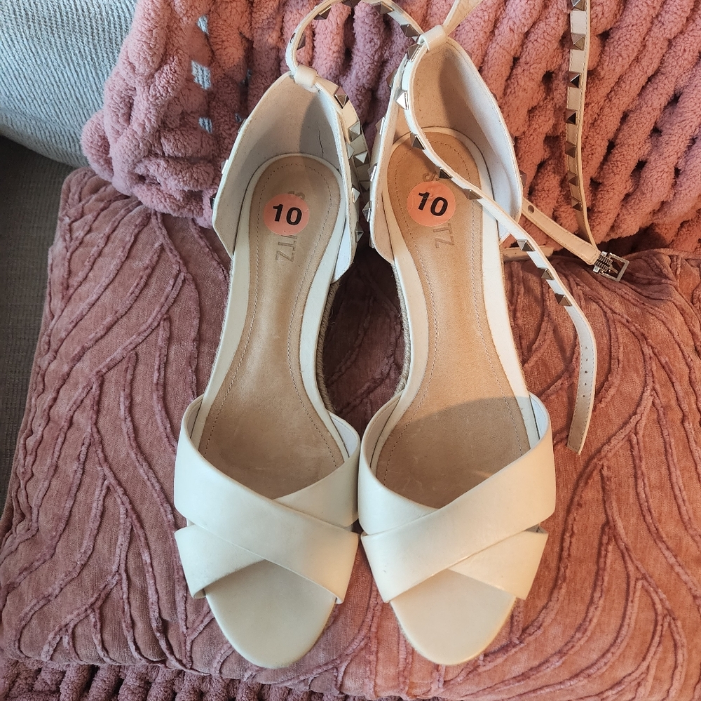 Anthropologie Cream Heeled Sandals